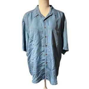Vintage Basix Short Sleeve Button Up Shirt Mens Size L 100% Silk